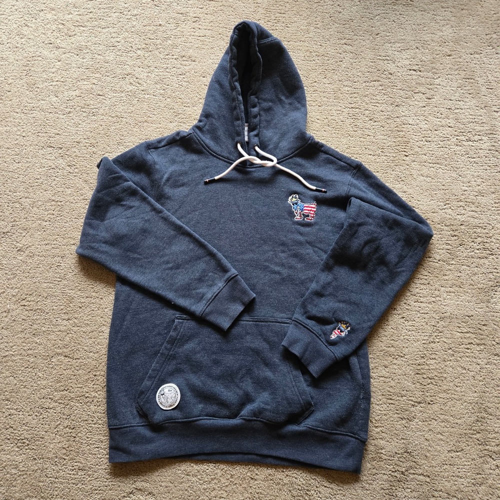 GOAT USA Mens Small Navy Blue Heather Patriotic Goat Logo Pullover Hoodie